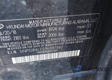 2018 Hyundai Elantra Sel из США, поврежденный, VIN 5NPD84LF5JH387862